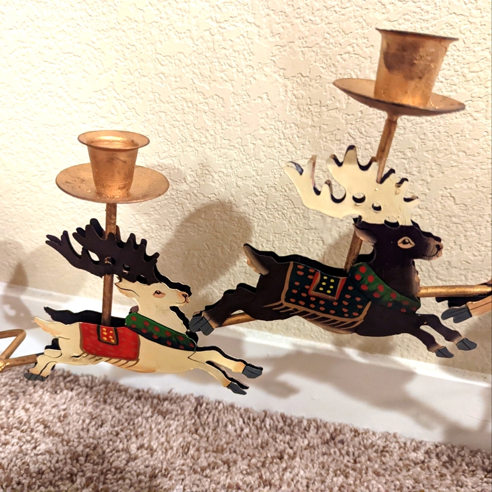 Rare, Gorgeous Vintage Santa, sleigh & reindeer candle holders!